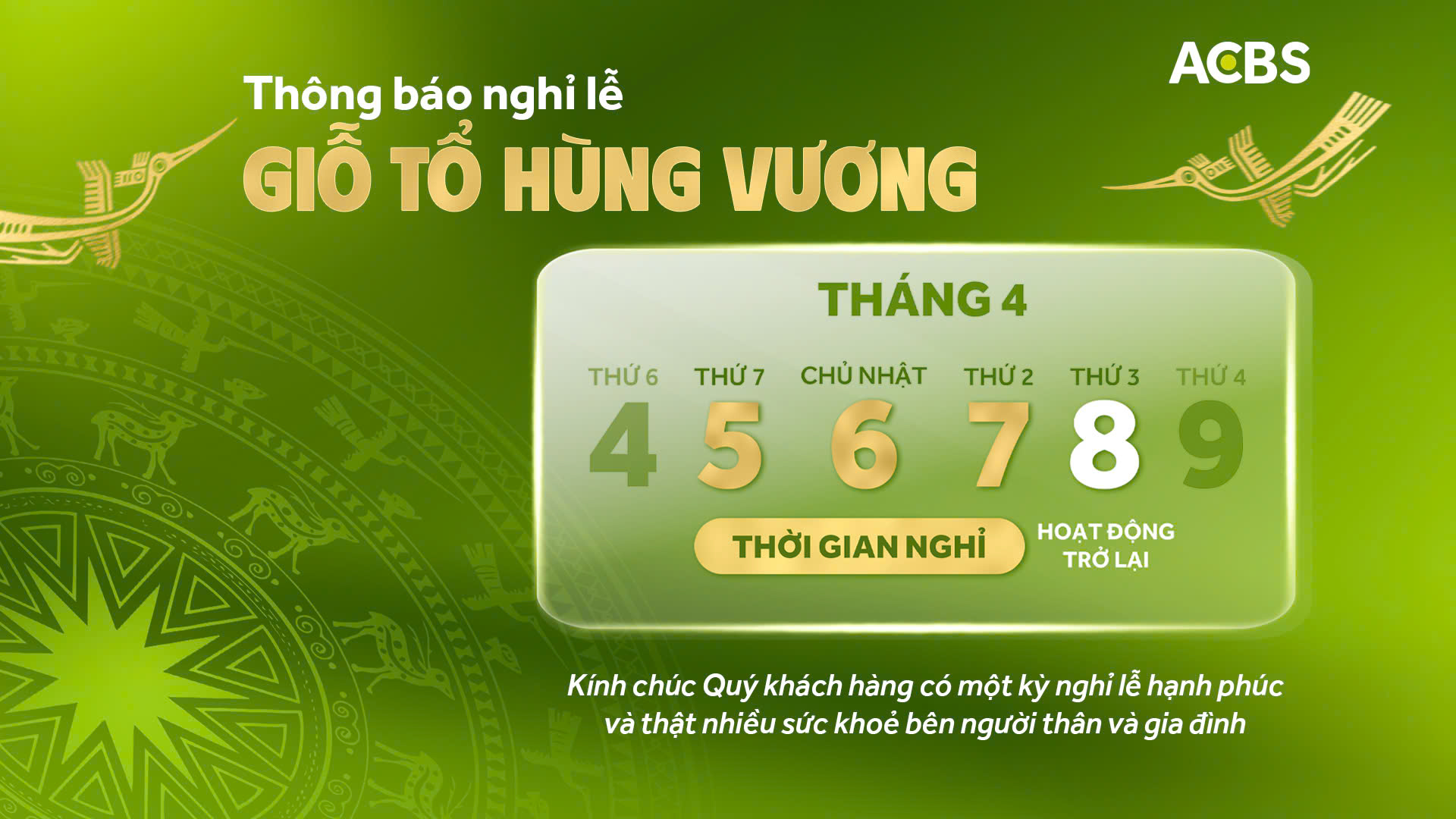 THÔNG BÁO LỊCH NGHỈ LỄ GIỔ TỔ HÙNG VƯƠNG