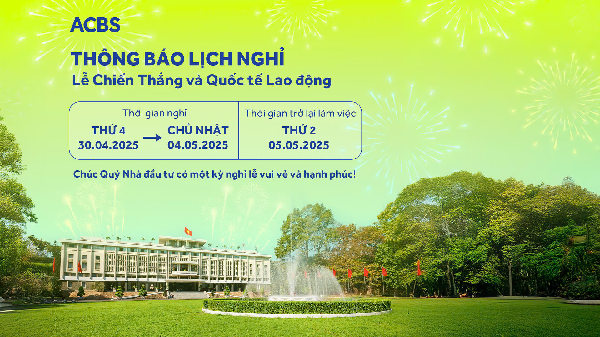 Thông báo lịch nghỉ Lễ Chiến Thắng và Quốc Tế Lao Động 2025