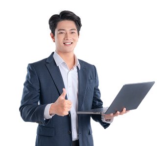 Portrait Of Young Asian Business Man Using Laptop And Posing On White 1