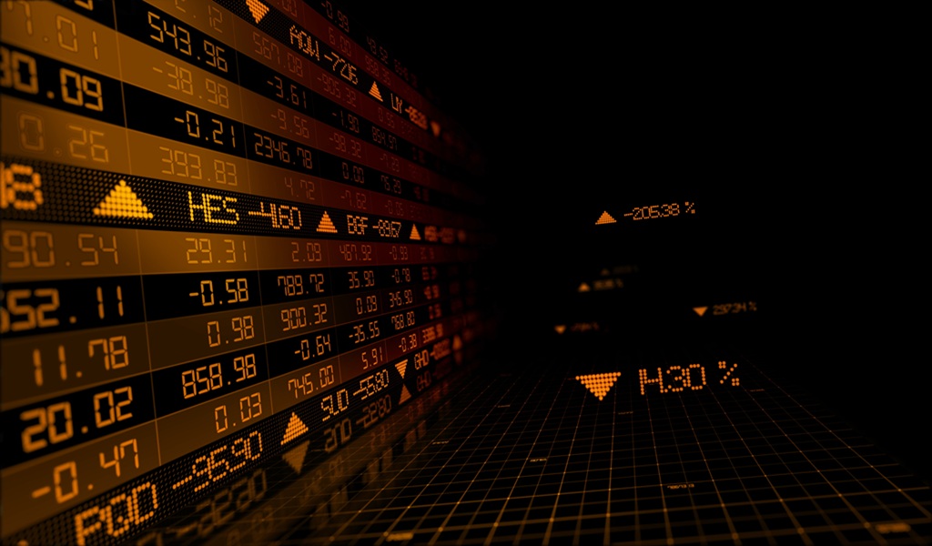 3d Rendering Of Stock Indexes In Virtual Space. Economic Growth,